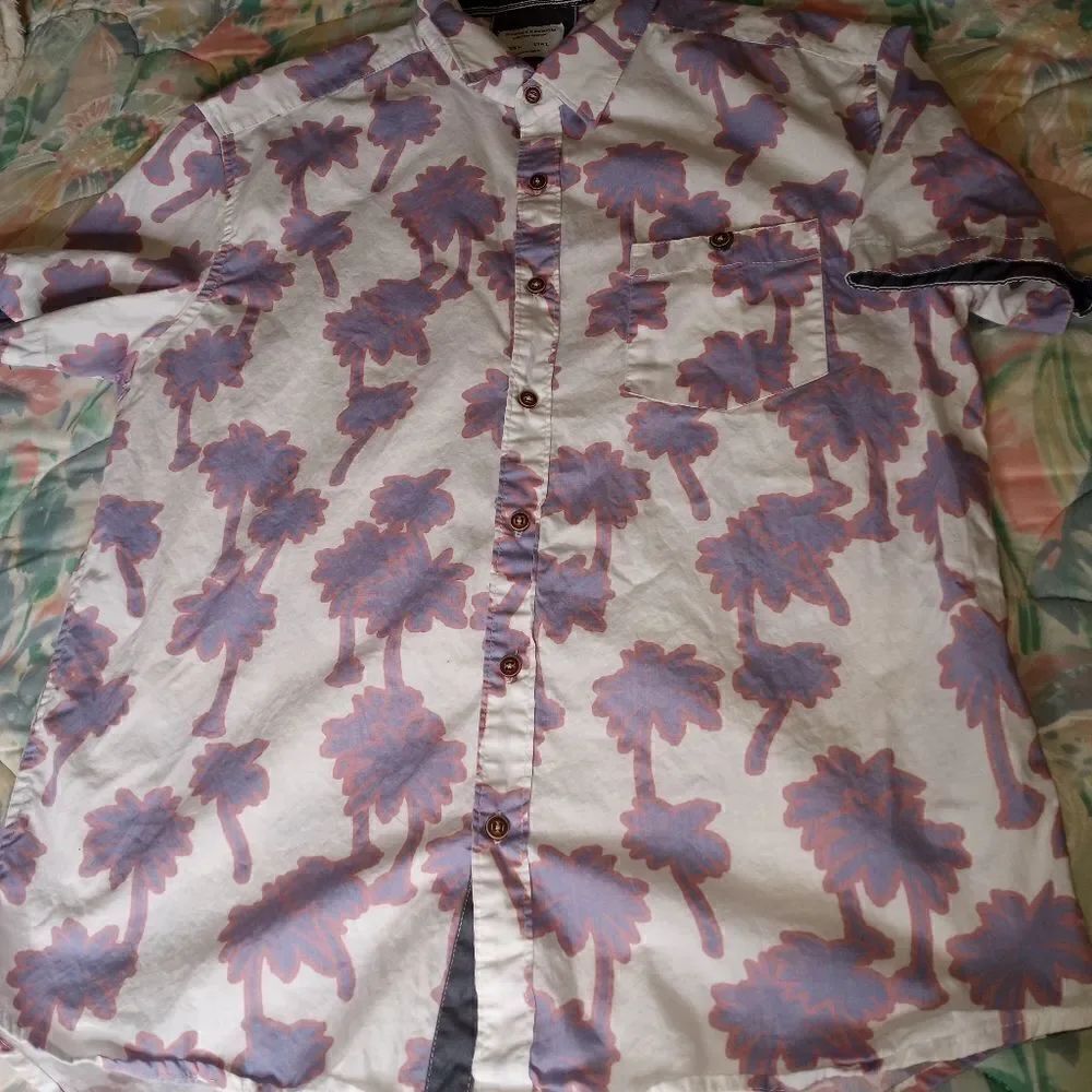 Sunrise Kingdom L Palms Print 100% Cotton Short sleeve Pocket Men's Shirt